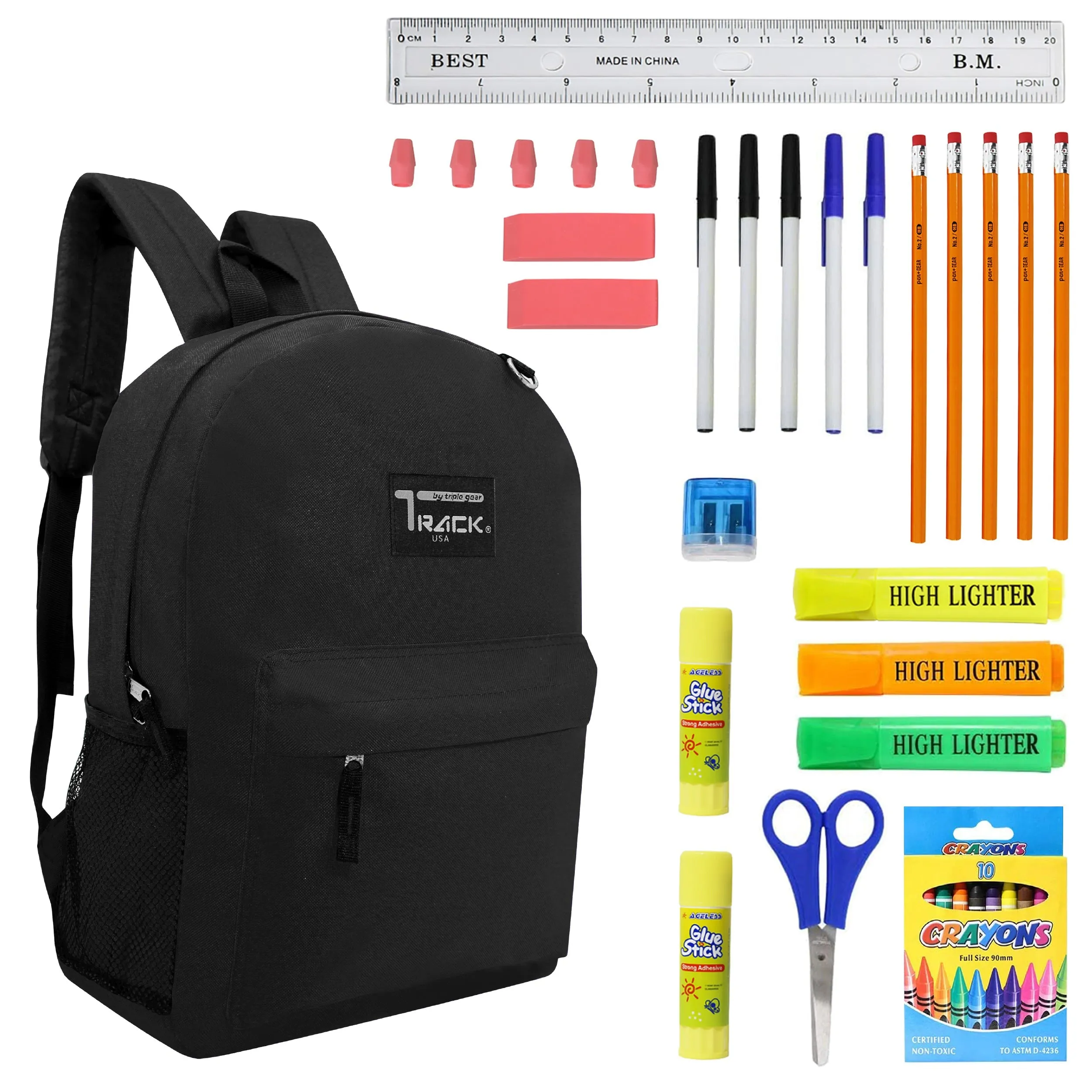 12 Black Wholesale 17 Backpacks Bundle with 12 Customizable School Supply Kits - Perfect for Students!