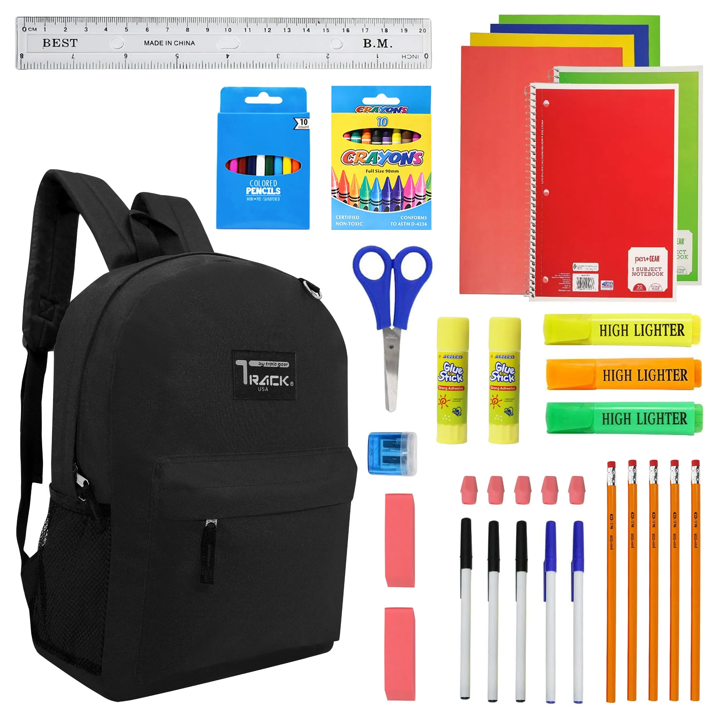 12 Black Wholesale 17 Backpacks Bundle with 12 Customizable School Supply Kits - Perfect for Students!