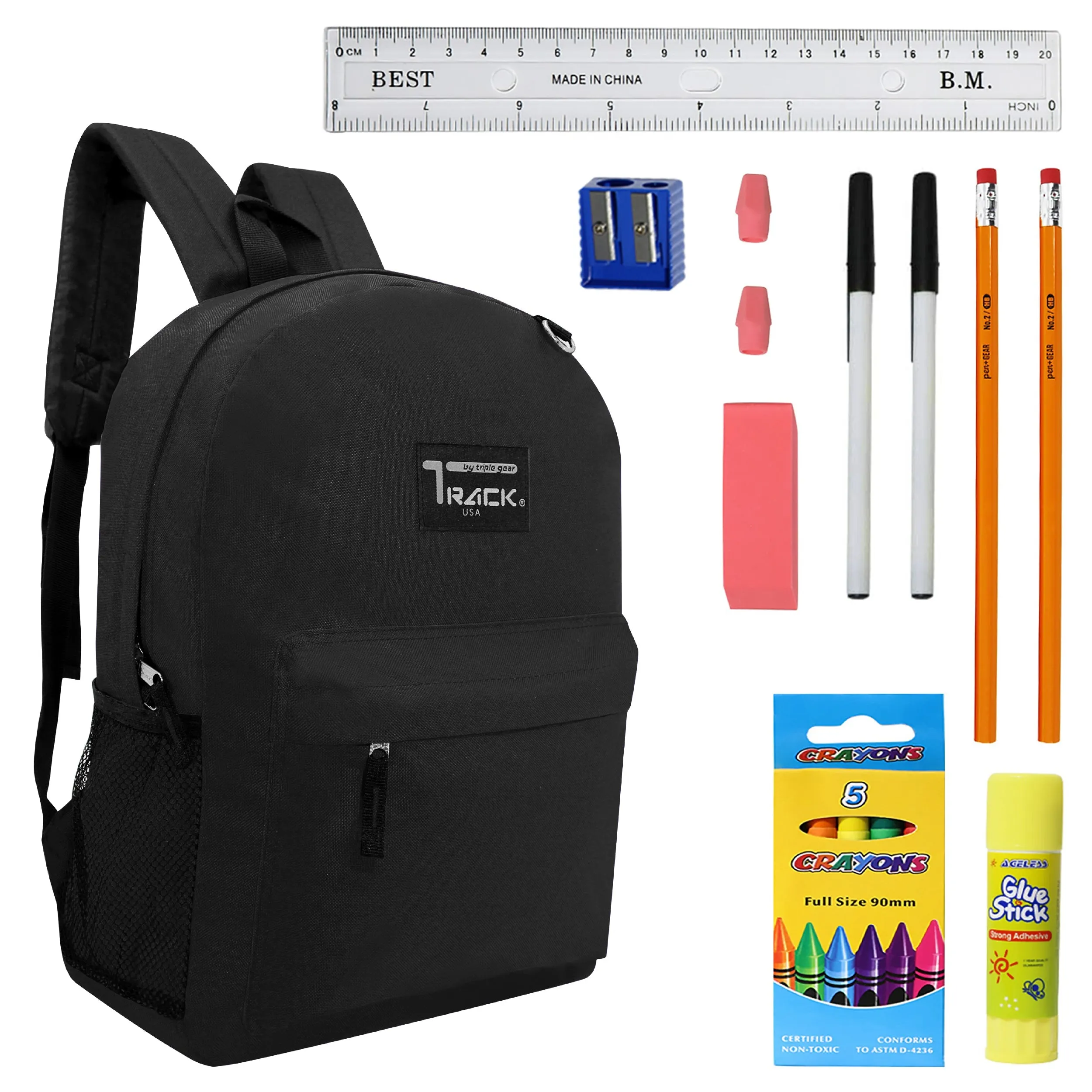 12 Black Wholesale 17 Backpacks Bundle with 12 Customizable School Supply Kits - Perfect for Students!