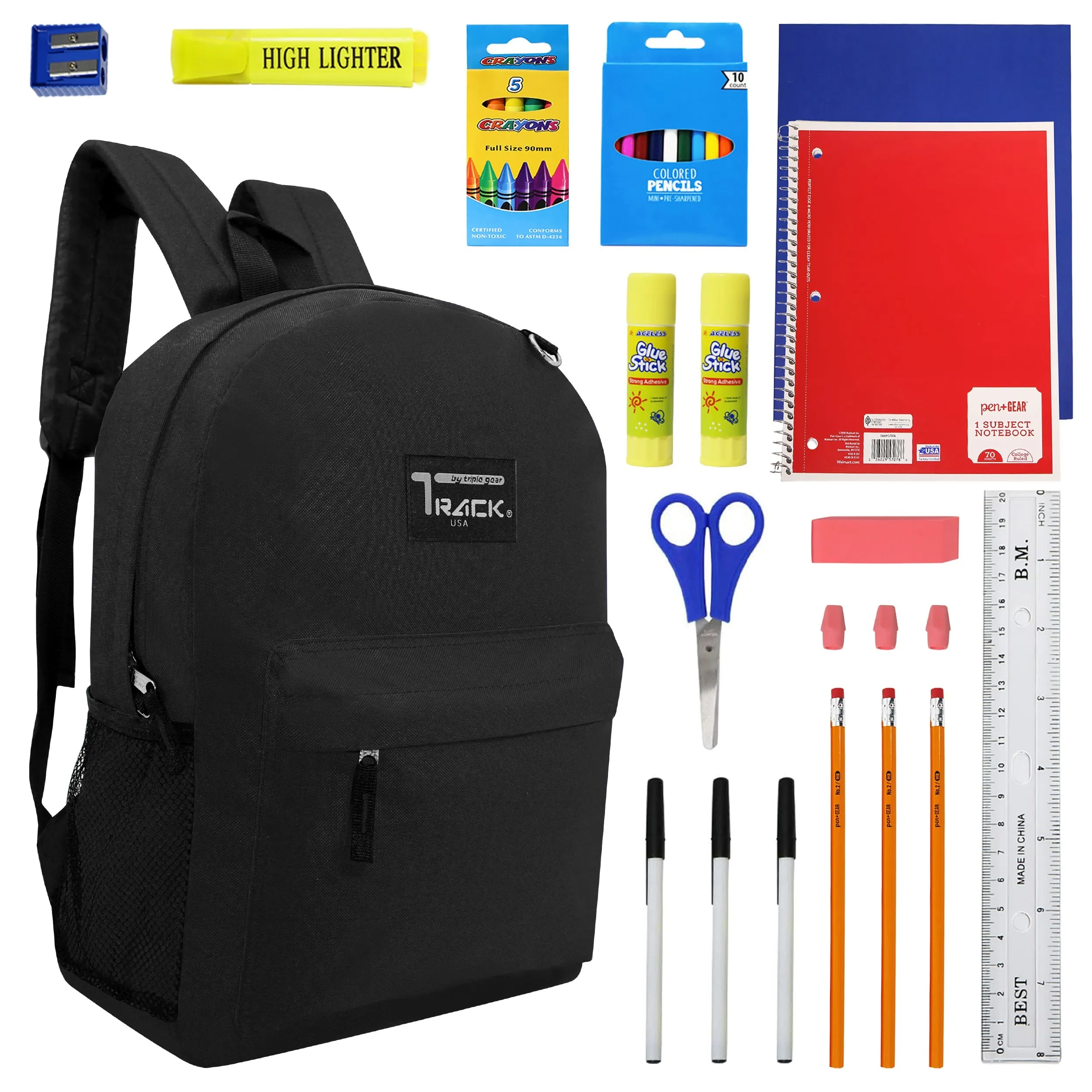 12 Black Wholesale 17 Backpacks Bundle with 12 Customizable School Supply Kits - Perfect for Students!