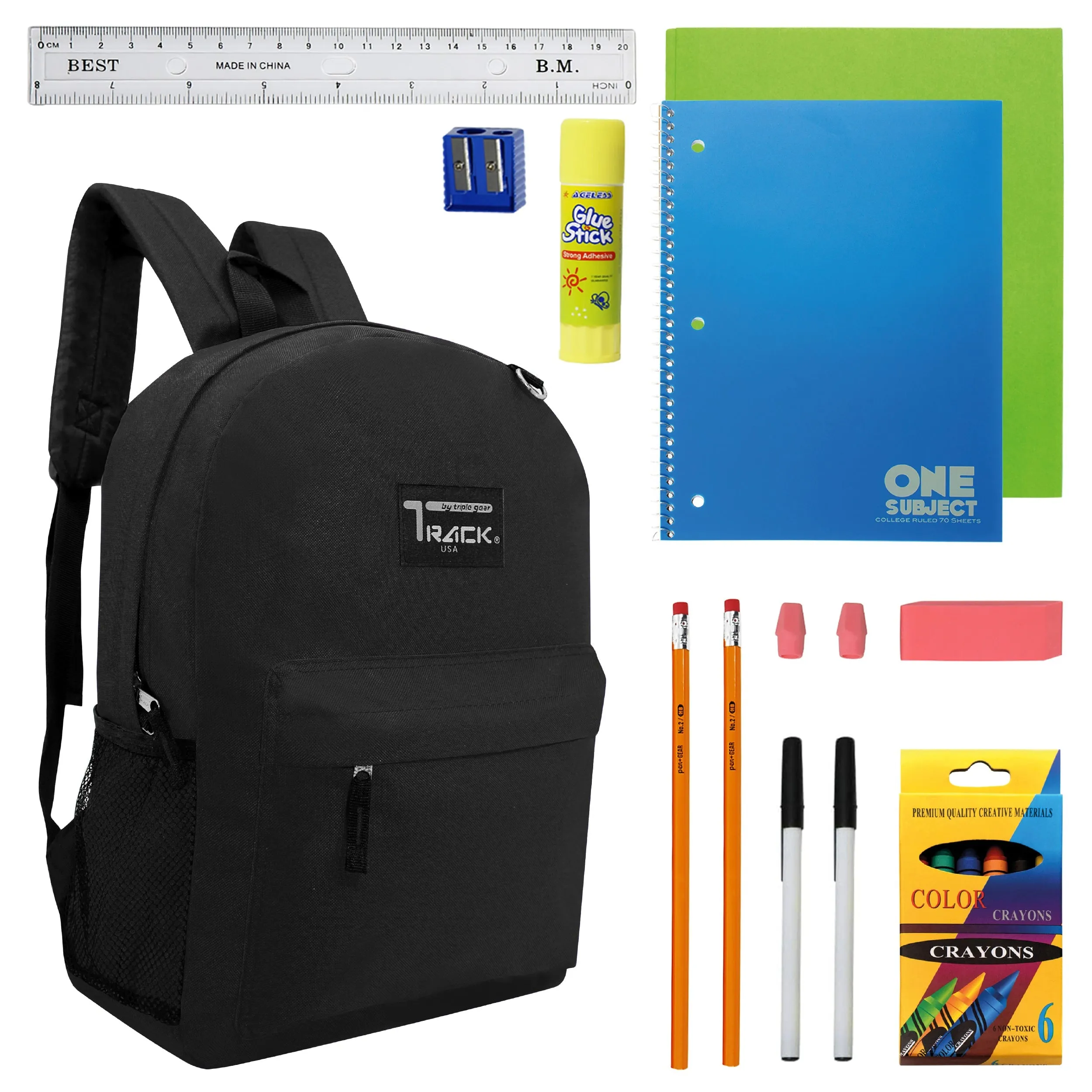 12 Black Wholesale 17 Backpacks Bundle with 12 Customizable School Supply Kits - Perfect for Students!