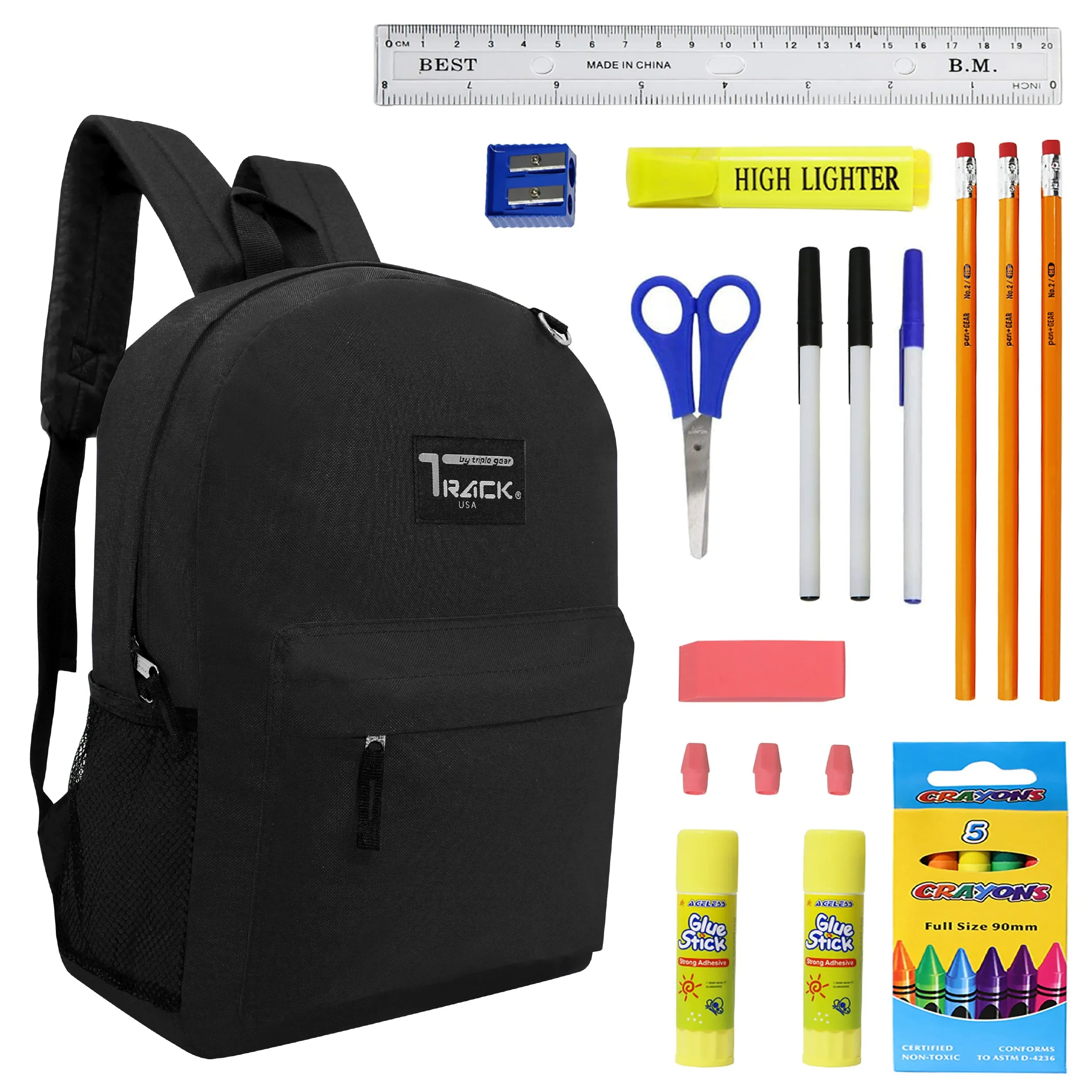 12 Black Wholesale 17 Backpacks Bundle with 12 Customizable School Supply Kits - Perfect for Students!