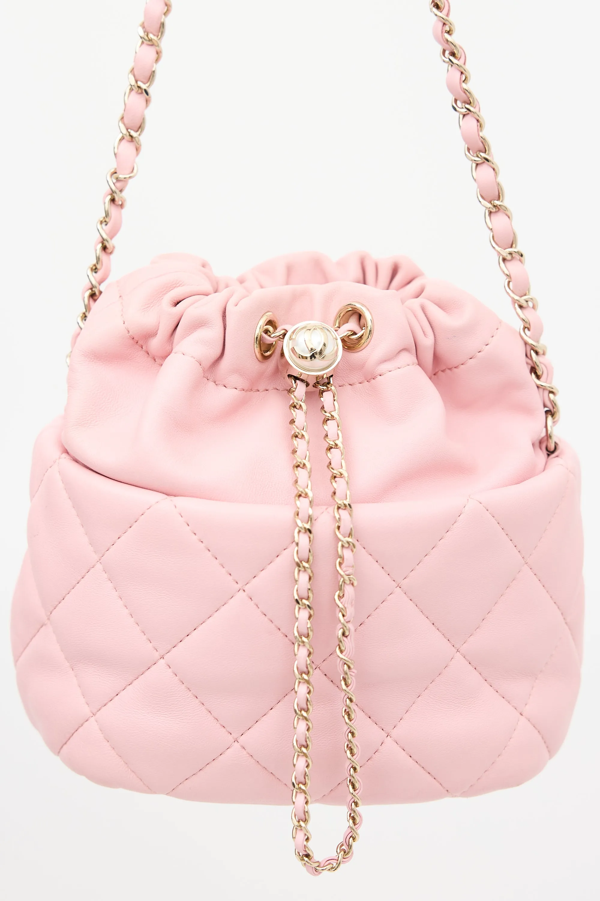 2021 Pink Leather Bucket Crossbody Bag