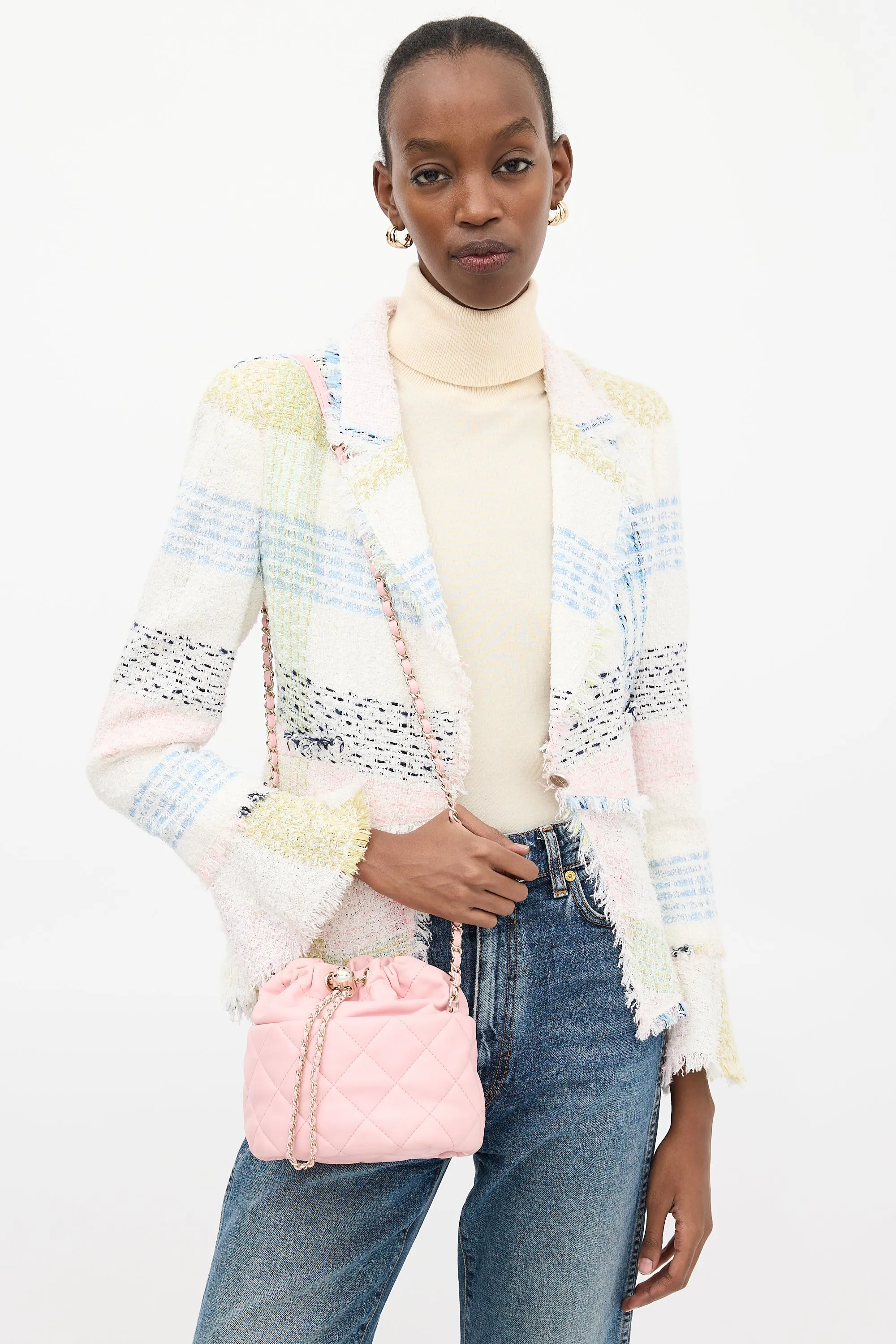 2021 Pink Leather Bucket Crossbody Bag