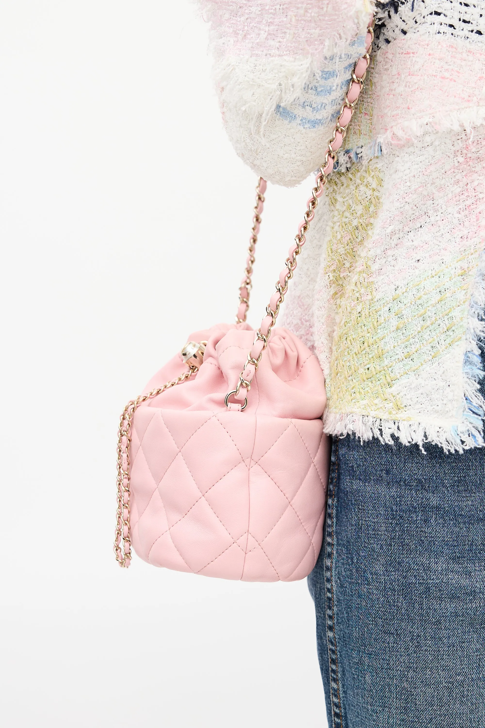 2021 Pink Leather Bucket Crossbody Bag