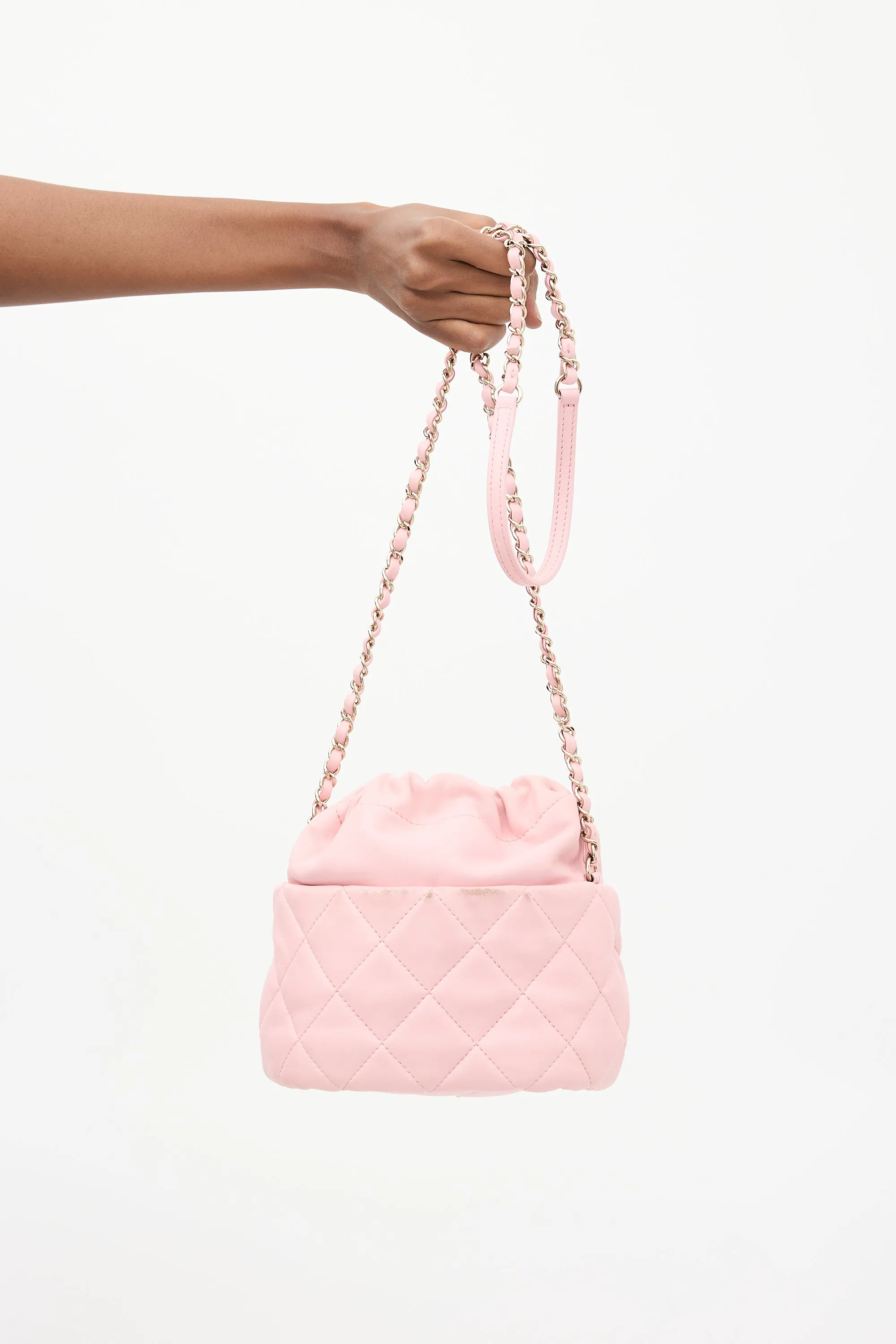 2021 Pink Leather Bucket Crossbody Bag