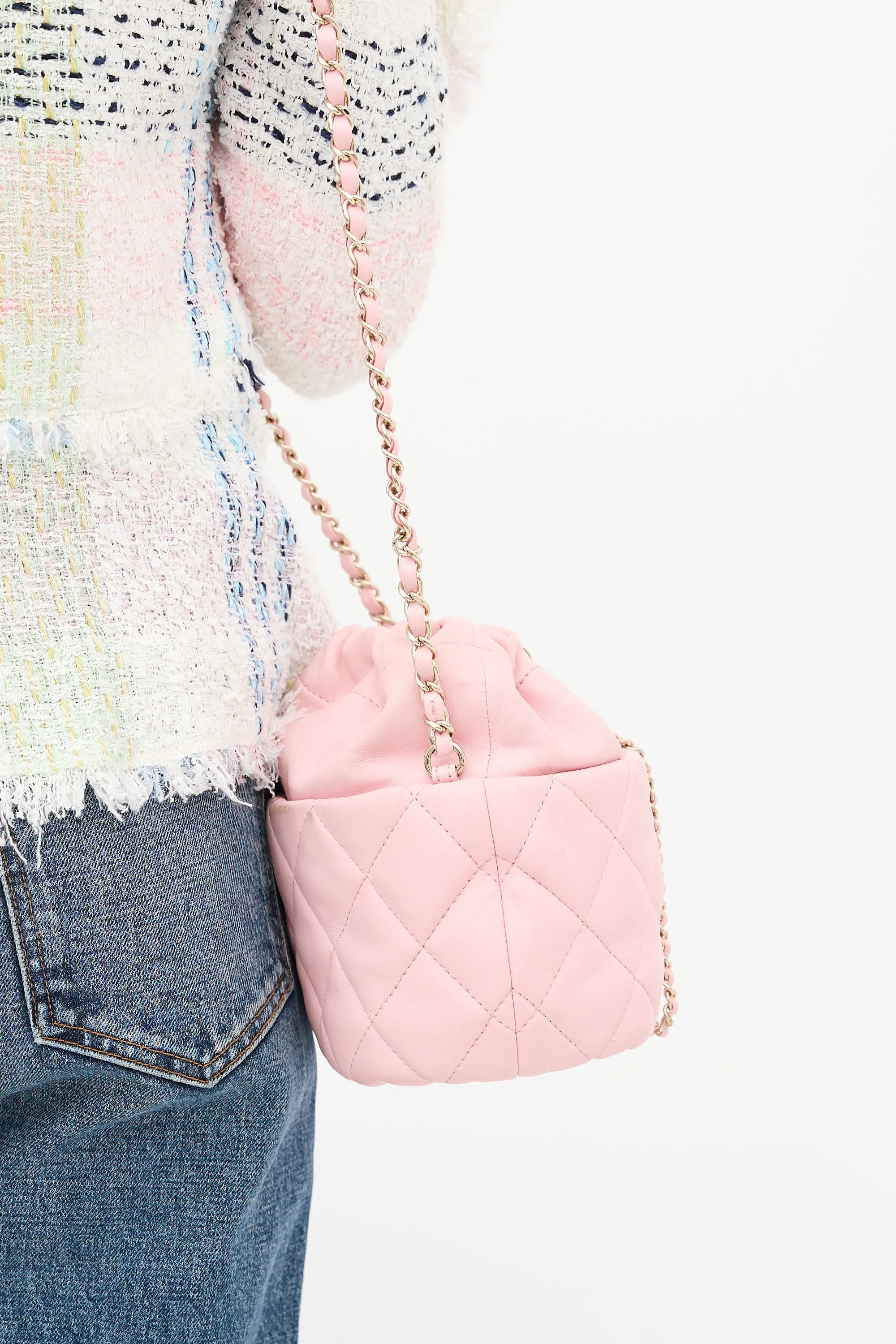 2021 Pink Leather Bucket Crossbody Bag