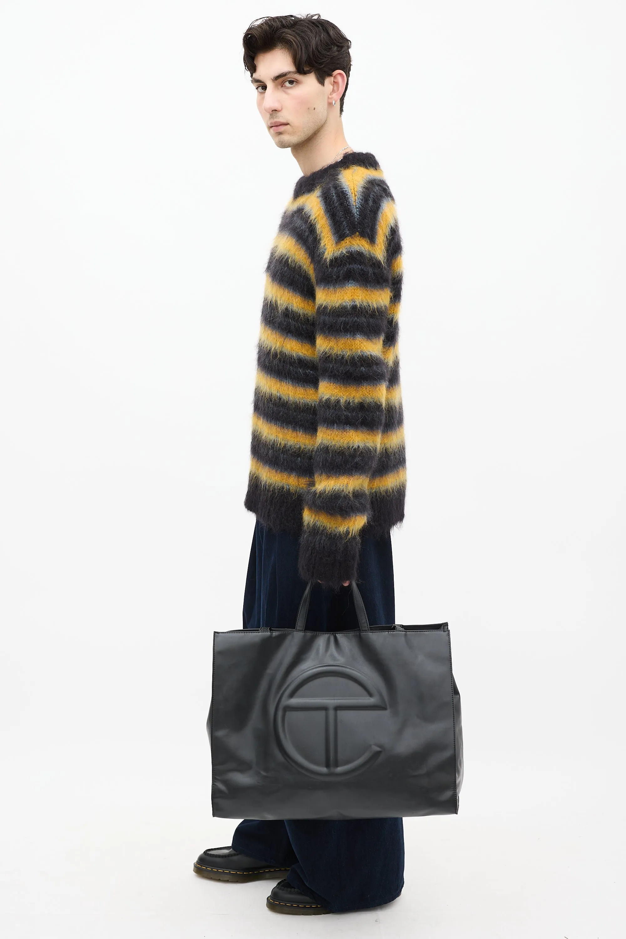 Black Leather Large Shopping Tote Bag
