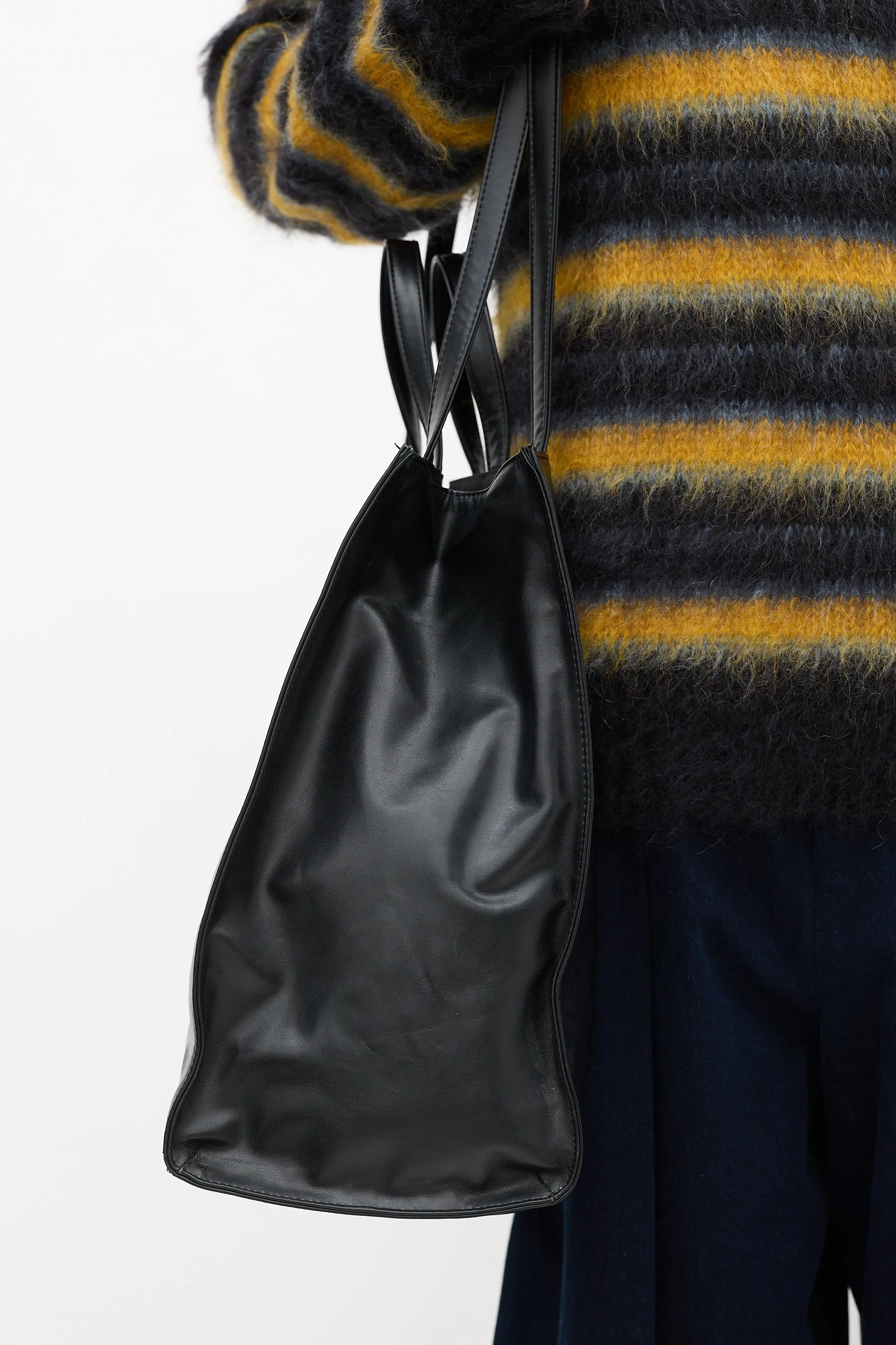 Black Leather Large Shopping Tote Bag