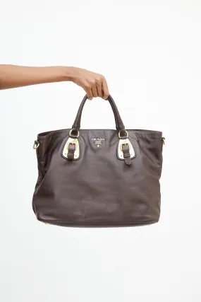 Brown & Gold Leather Shopping Tote Bag
