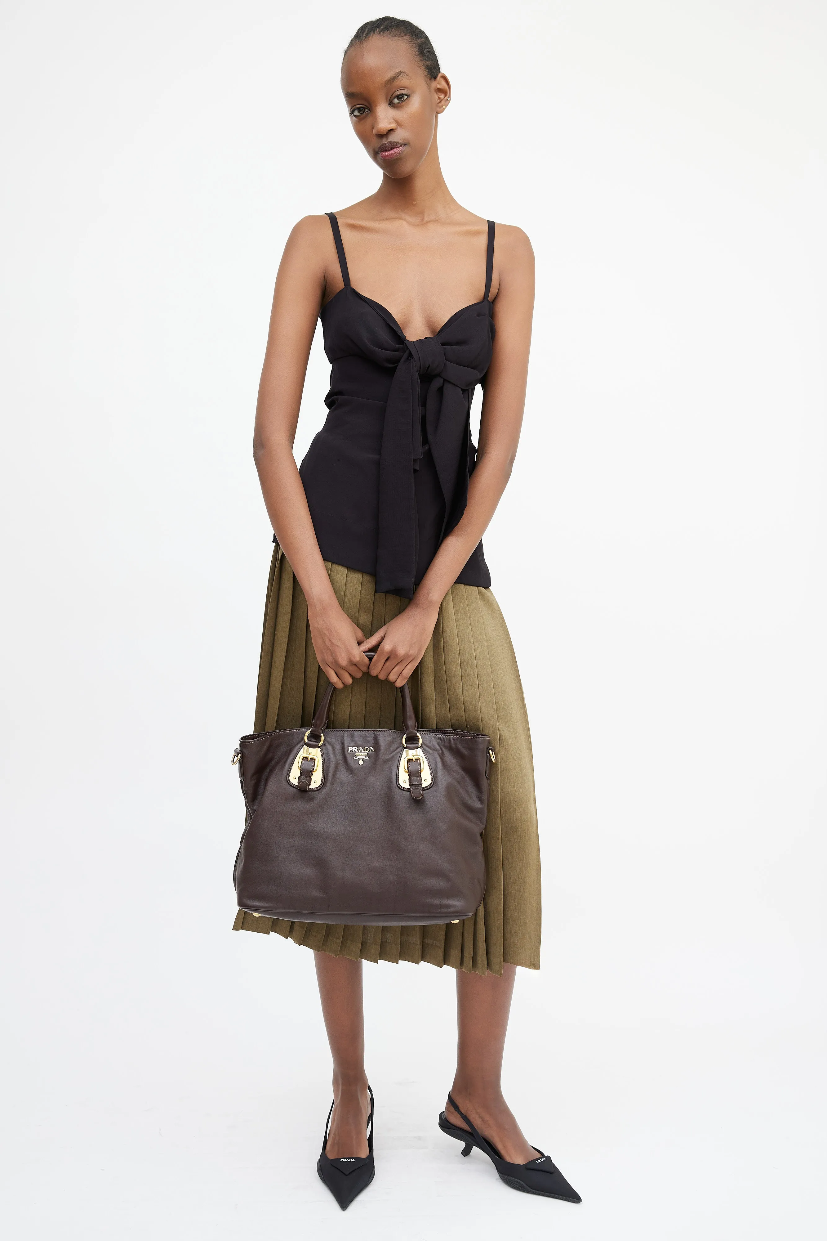 Brown & Gold Leather Shopping Tote Bag