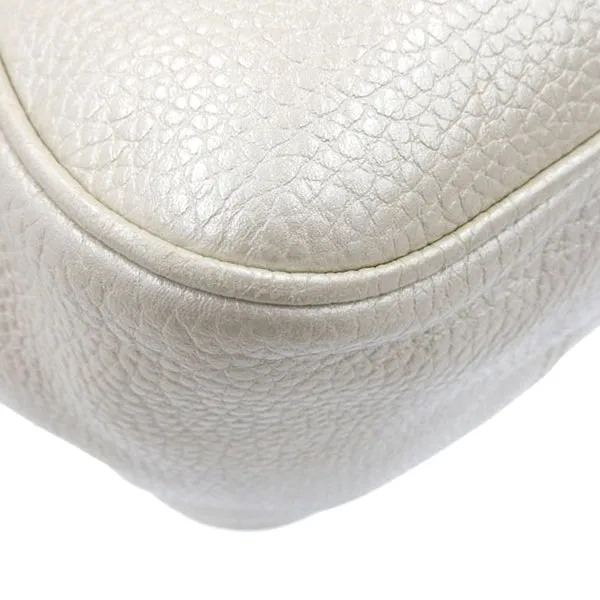 Celine Macadam Plate Metal Clasp Shoulder Bag Pearl White