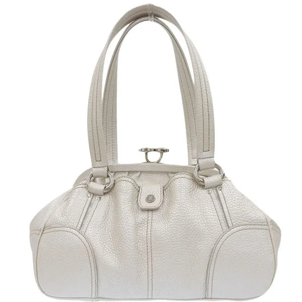 Celine Macadam Plate Metal Clasp Shoulder Bag Pearl White