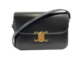 Celine Triomphe Medium Handbag - New Without Tags - Black Shiny Calfskin Leather