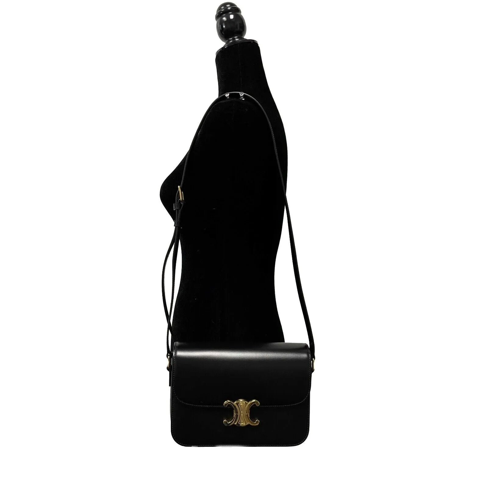 Celine Triomphe Medium Handbag - New Without Tags - Black Shiny Calfskin Leather