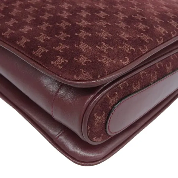 Celine Suede Leather Combination Macadam Pattern Logo Plate Shoulder Bag Bordeaux