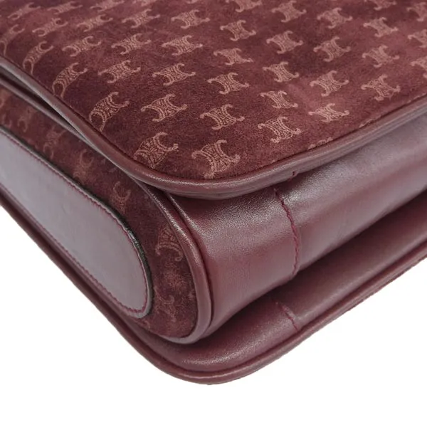 Celine Suede Leather Combination Macadam Pattern Logo Plate Shoulder Bag Bordeaux