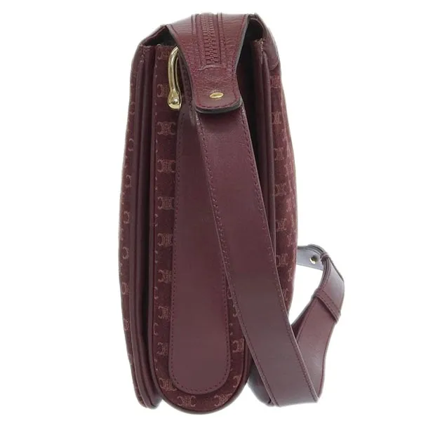 Celine Suede Leather Combination Macadam Pattern Logo Plate Shoulder Bag Bordeaux