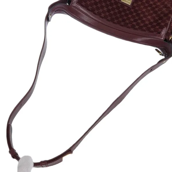 Celine Suede Leather Combination Macadam Pattern Logo Plate Shoulder Bag Bordeaux
