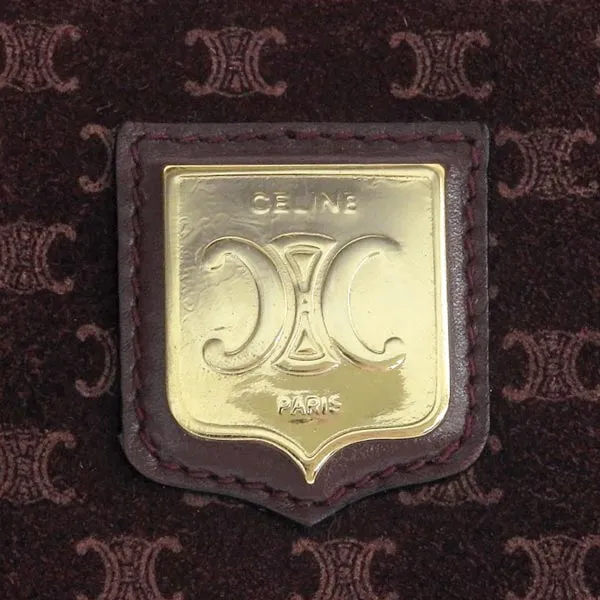 Celine Suede Leather Combination Macadam Pattern Logo Plate Shoulder Bag Bordeaux