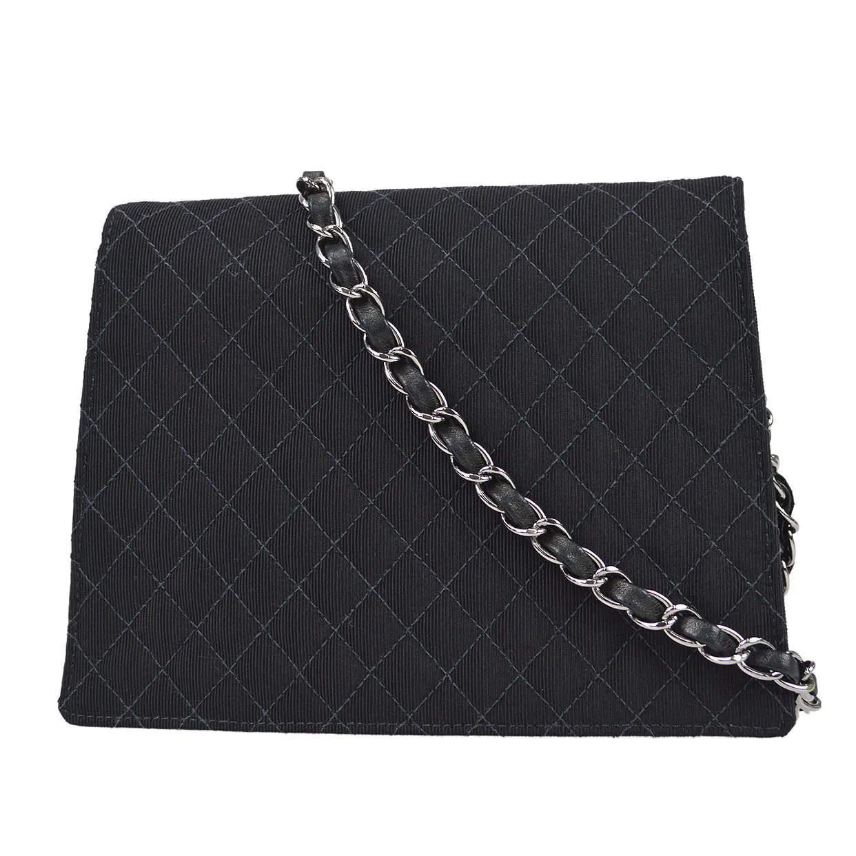 CHANEL 2004-2005 Emblem Chain Shoulder Bag Black 97457