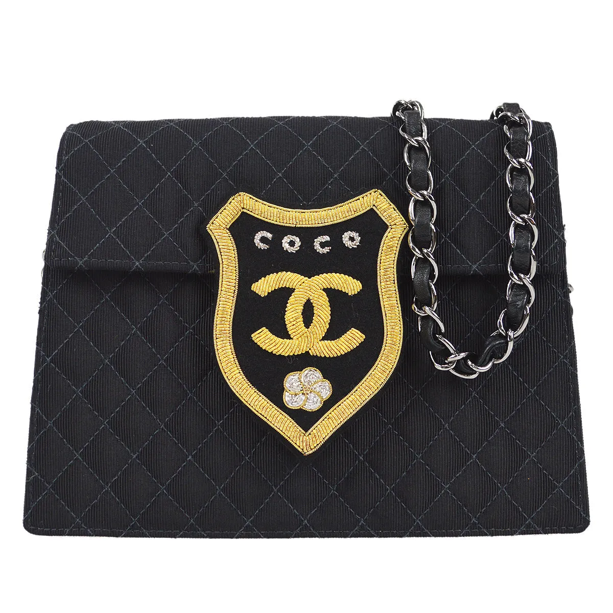 CHANEL 2004-2005 Emblem Chain Shoulder Bag Black 97457