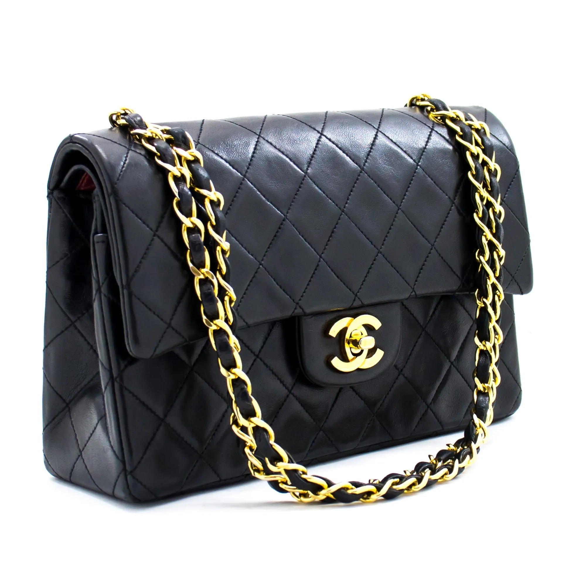 CHANEL 2.55 Double Flap Small Chain Shoulder Bag Black Lambskin