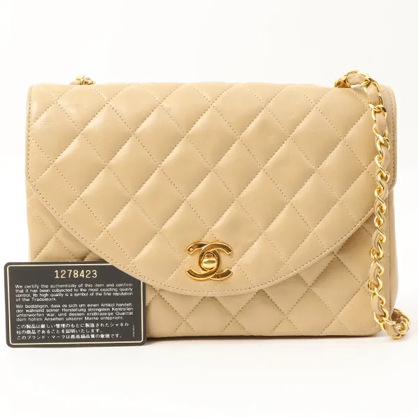 Chanel Around 1990 Made Round Flap Turn-Lock Chain Bag Beige