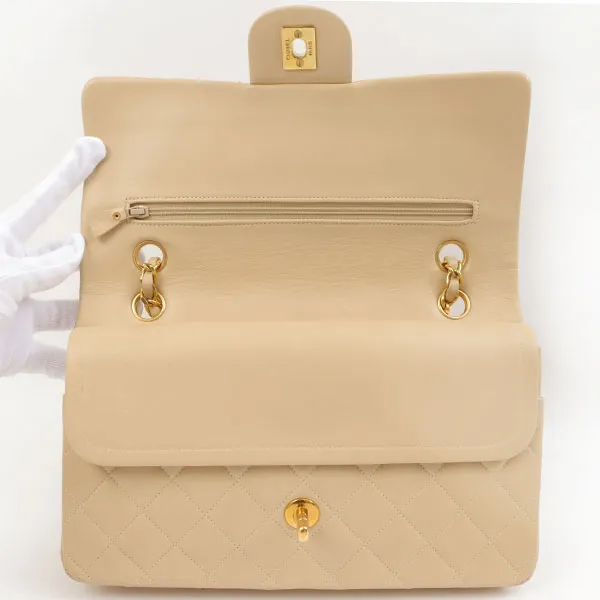 Chanel Around 1995 Made Classic Flap Chain Bag 25Cm Beige