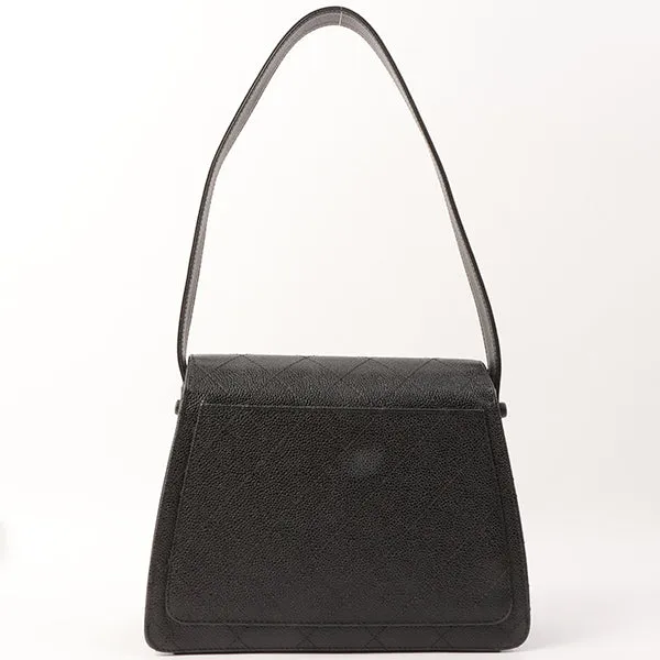 Chanel Around 1997 Made Caviar Skin Turn-Lock Shoulder Bag Black