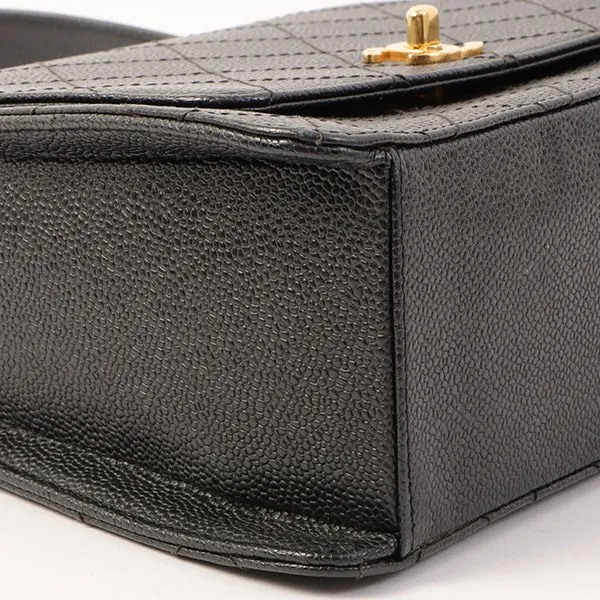 Chanel Around 1997 Made Caviar Skin Turn-Lock Shoulder Bag Black