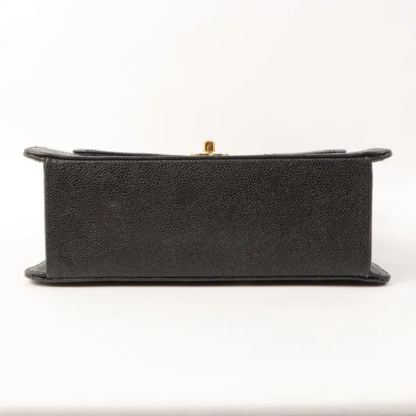 Chanel Around 1997 Made Caviar Skin Turn-Lock Shoulder Bag Black