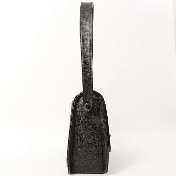 Chanel Around 1997 Made Caviar Skin Turn-Lock Shoulder Bag Black