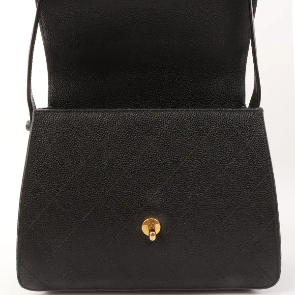 Chanel Around 1997 Made Caviar Skin Turn-Lock Shoulder Bag Black