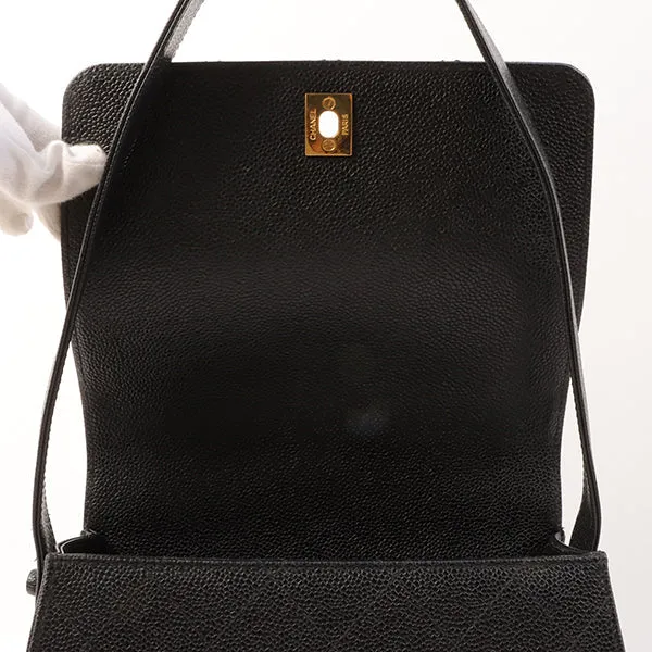 Chanel Around 1997 Made Caviar Skin Turn-Lock Shoulder Bag Black