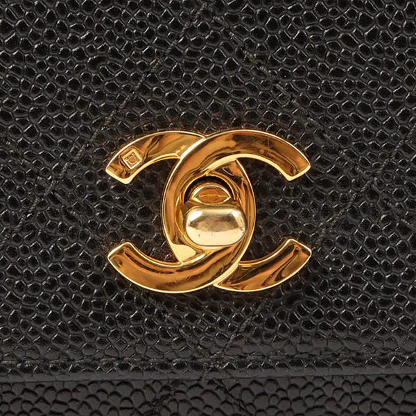 Chanel Around 1997 Made Caviar Skin Turn-Lock Shoulder Bag Black