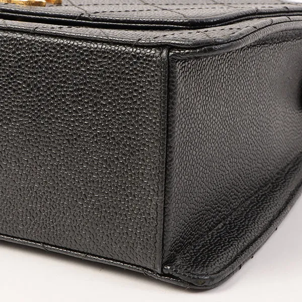 Chanel Around 1997 Made Caviar Skin Turn-Lock Shoulder Bag Black