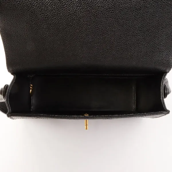 Chanel Around 1997 Made Caviar Skin Turn-Lock Shoulder Bag Black