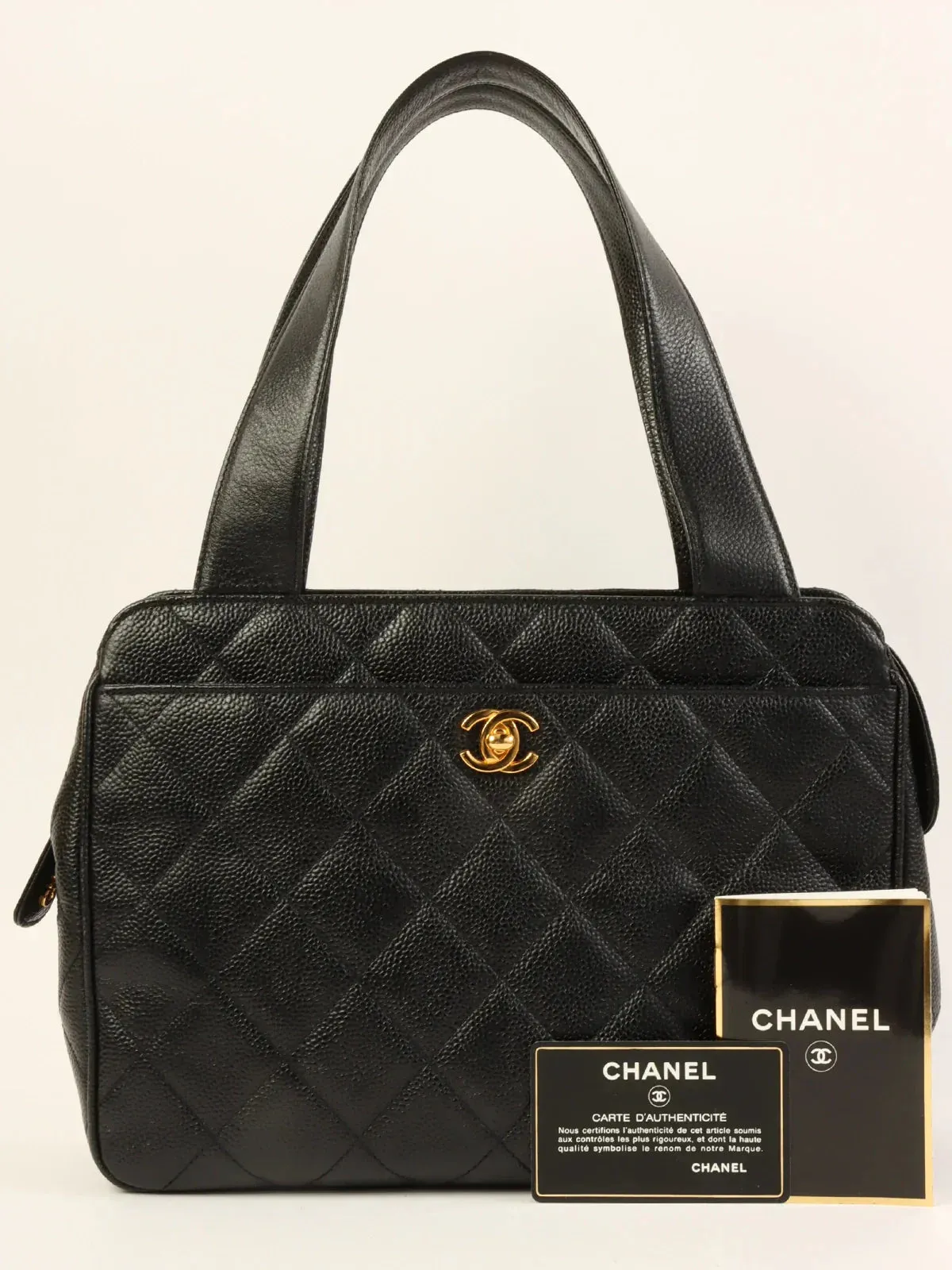 CHANEL Around 1997 Made Turn-Lock Shoulder Bag Black
