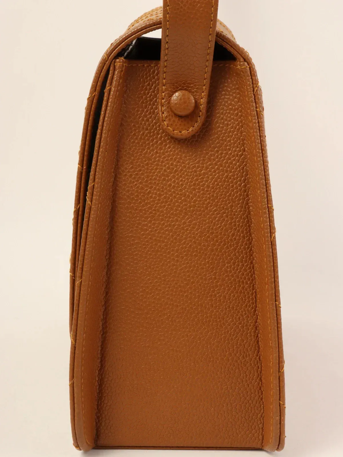 CHANEL Around 1998 Made Caviar Skin Turn-Lock Shoulder Bag Camel