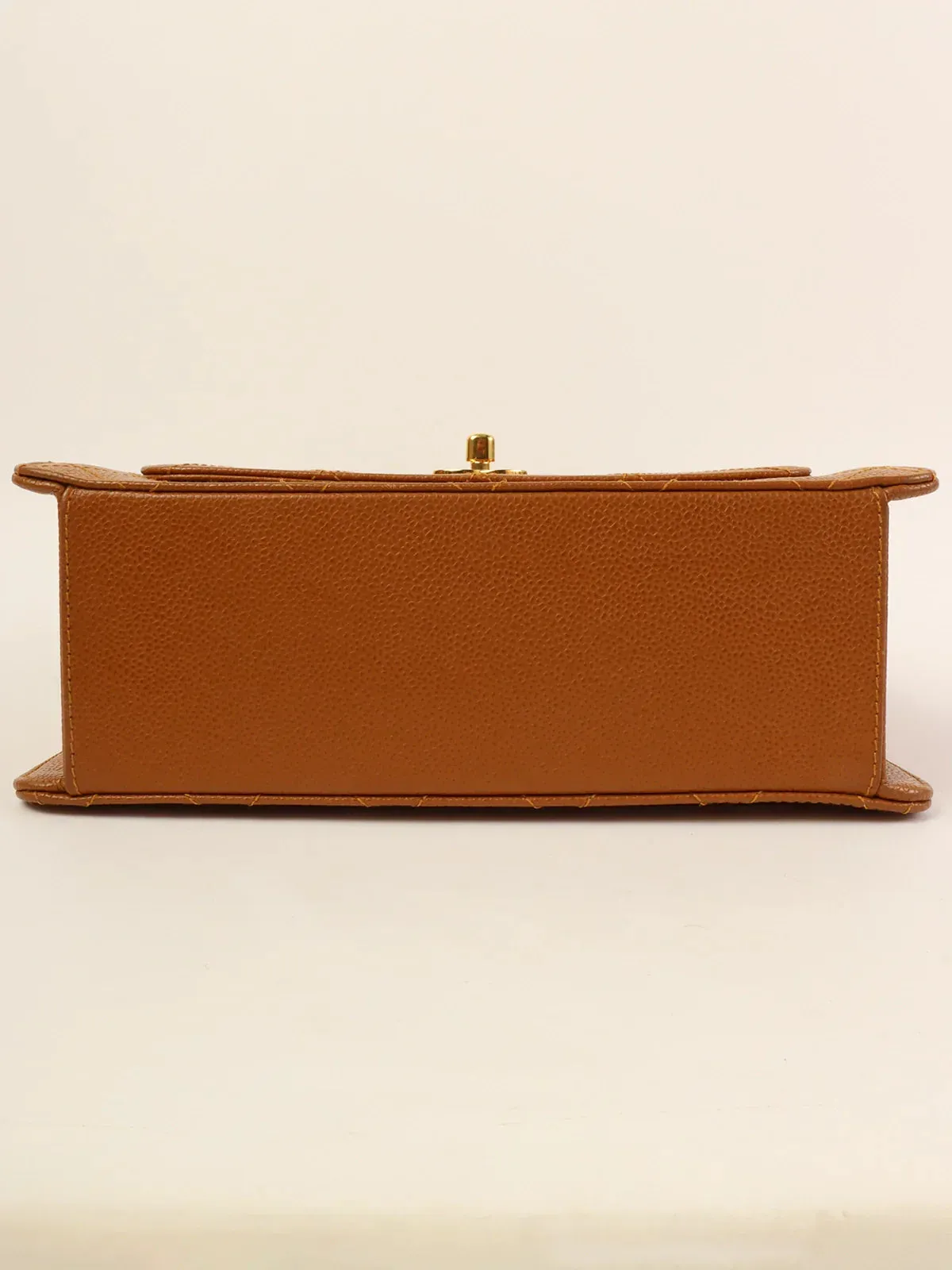 CHANEL Around 1998 Made Caviar Skin Turn-Lock Shoulder Bag Camel