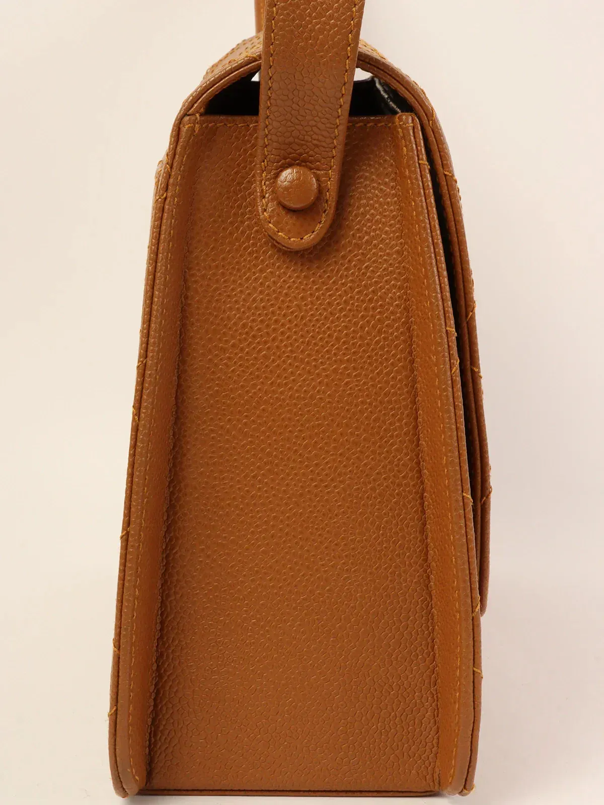 CHANEL Around 1998 Made Caviar Skin Turn-Lock Shoulder Bag Camel