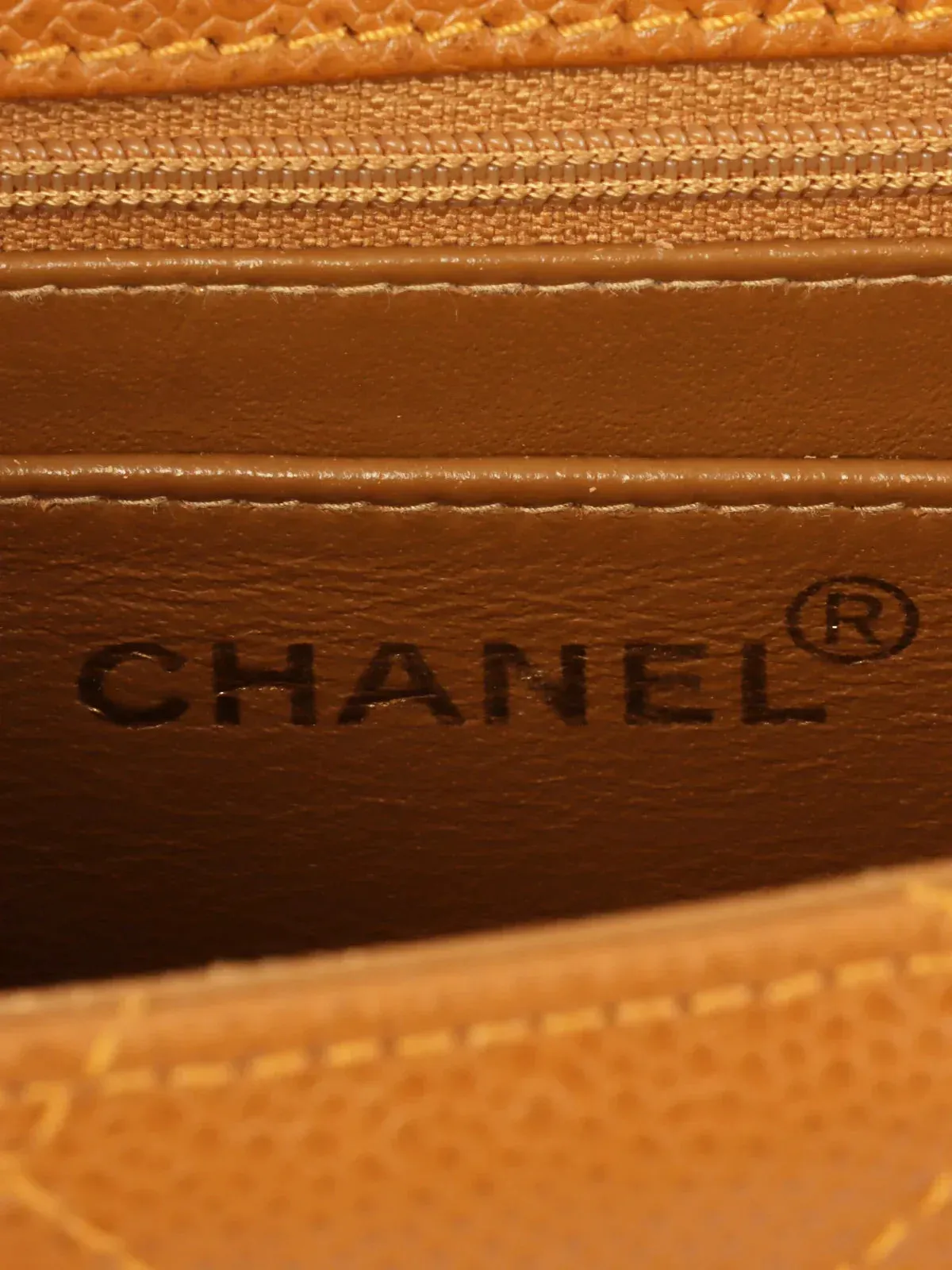 CHANEL Around 1998 Made Caviar Skin Turn-Lock Shoulder Bag Camel