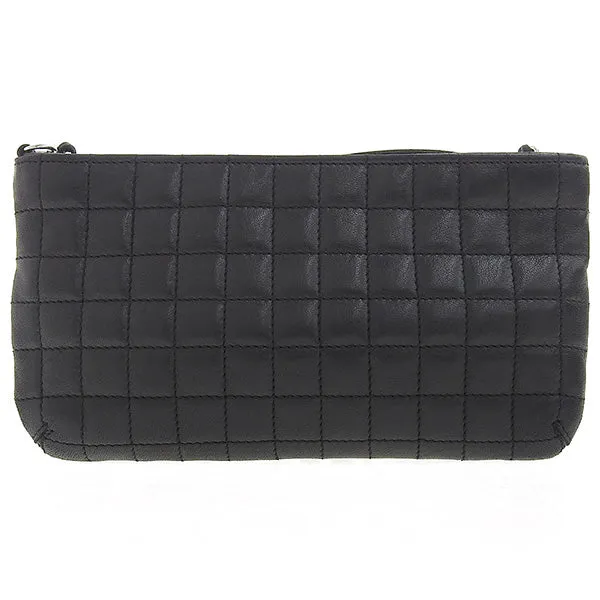 CHANEL Around 2004 Made Chocolate Bar Camellia Cc Mark No.5 Chain Pouch Black