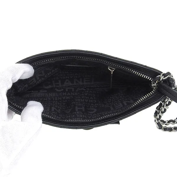CHANEL Around 2004 Made Chocolate Bar Camellia Cc Mark No.5 Chain Pouch Black