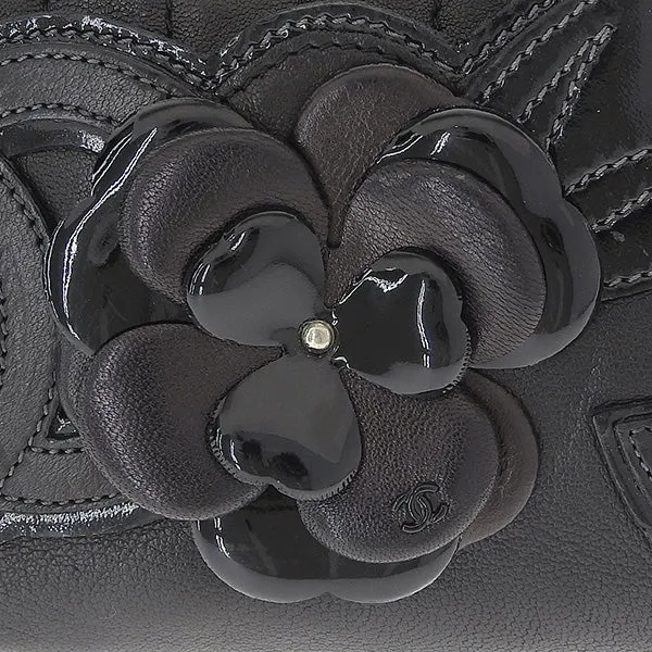 CHANEL Around 2004 Made Chocolate Bar Camellia Cc Mark No.5 Chain Pouch Black
