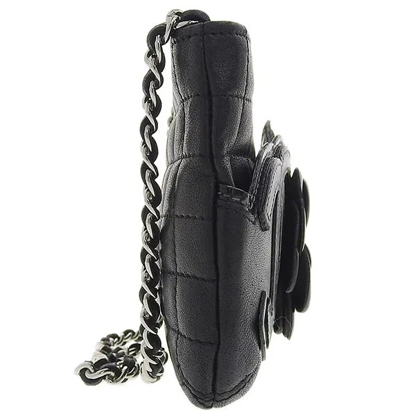 CHANEL Around 2004 Made Chocolate Bar Camellia Cc Mark No.5 Chain Pouch Black