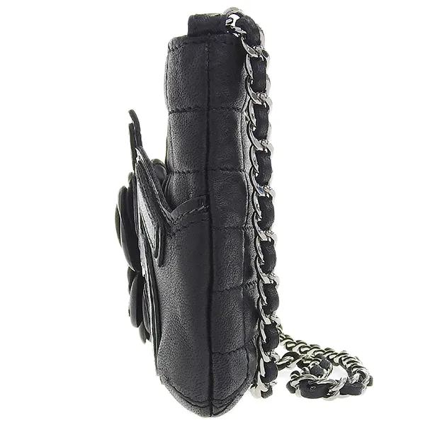 CHANEL Around 2004 Made Chocolate Bar Camellia Cc Mark No.5 Chain Pouch Black
