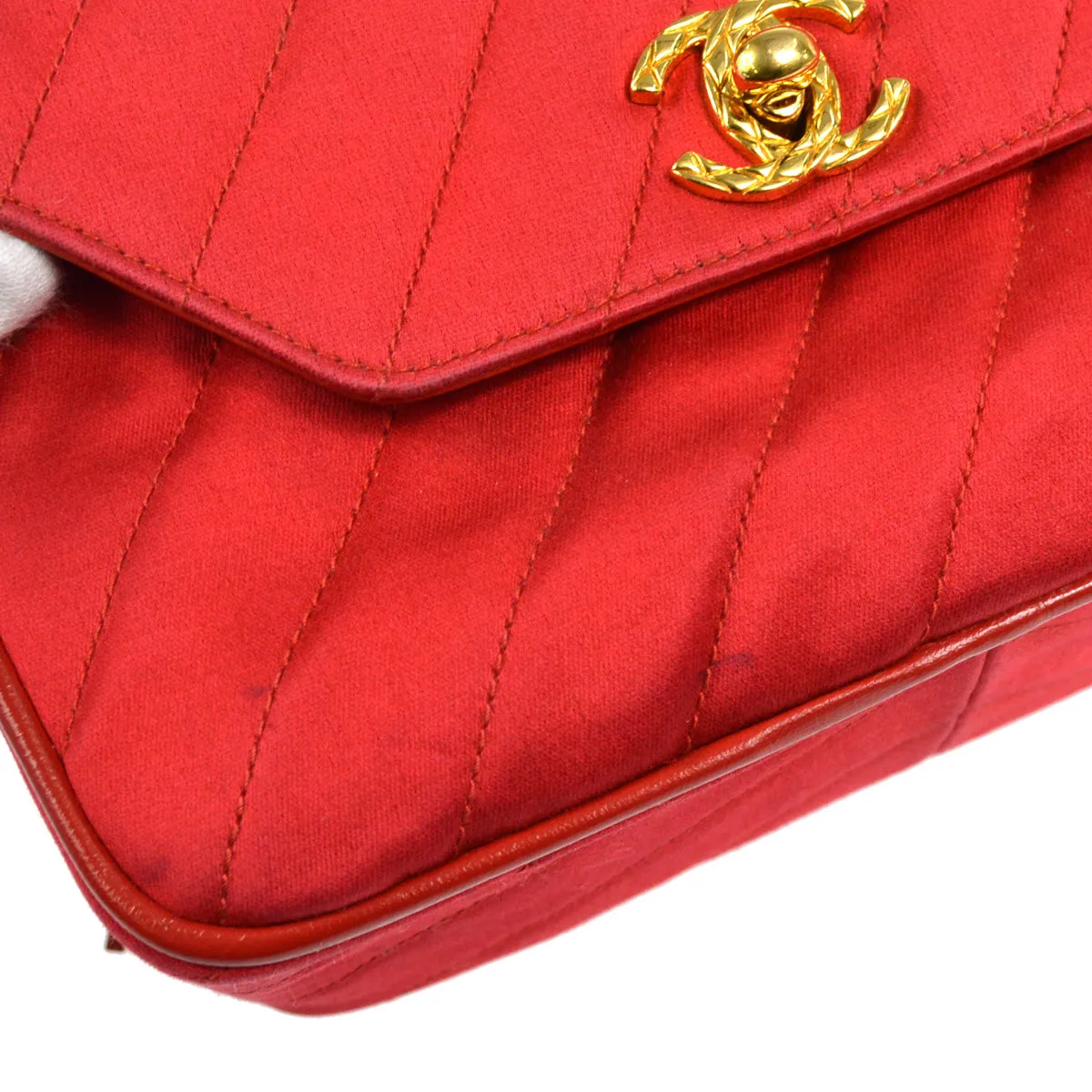 CHANEL Bijou Chain Shoulder Bag Red Satin