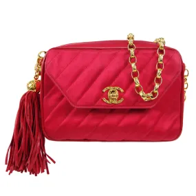 CHANEL Bijou Chain Shoulder Bag Red Satin